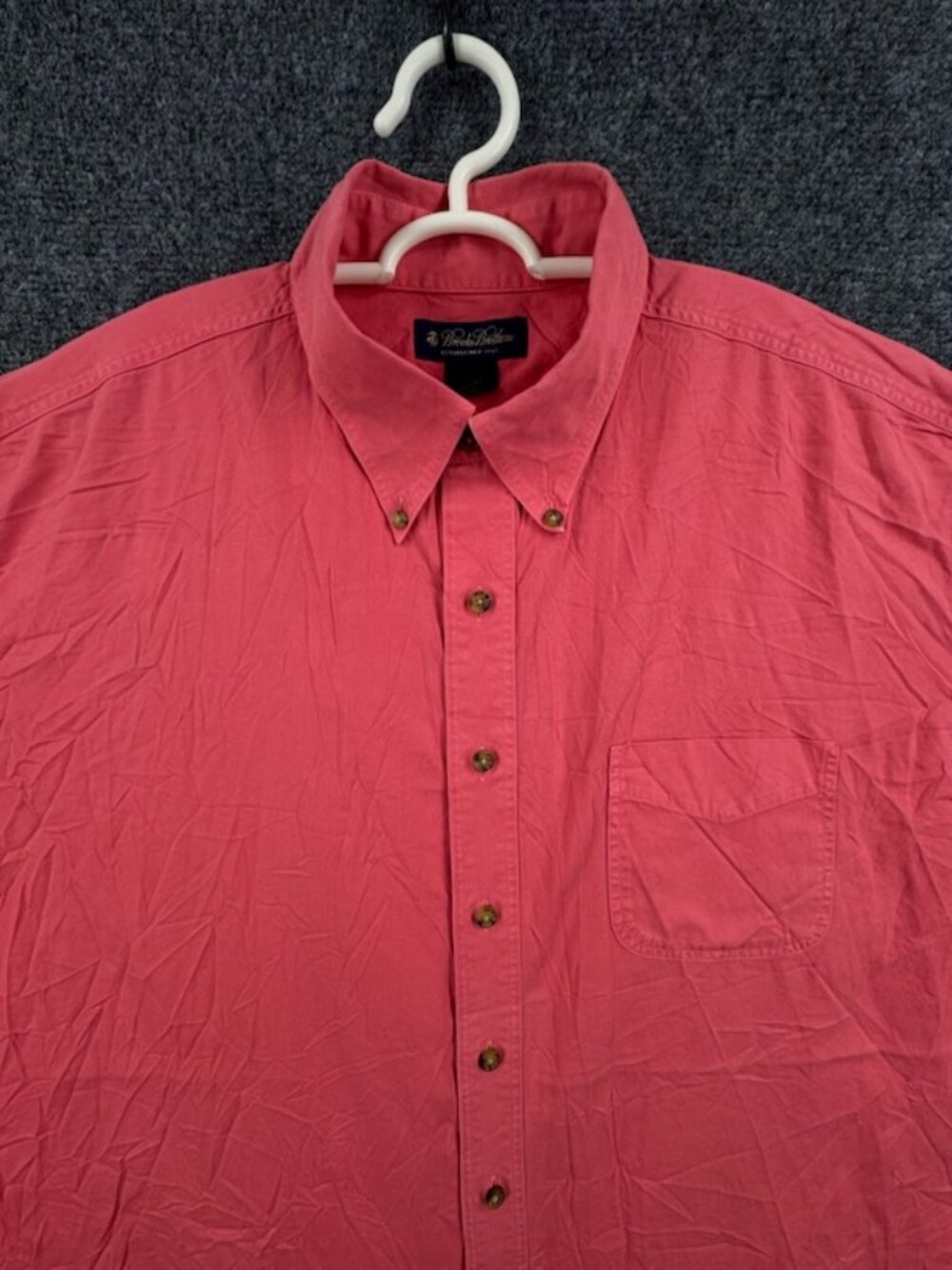 Brooks Brothers XL Red Salmon Button-Down Pocket Solid Cotton Shirt Long Sleeve
